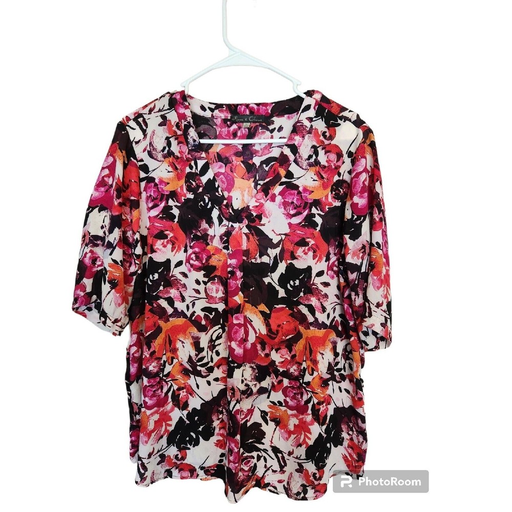 Rose And Olive Size XL Floral Sheer Woman's Blouse Top